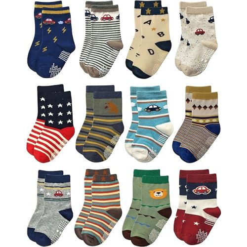 RATIVE Non Skid Anti Slip Crew Socks With Grips for Baby Infant Toddlers Kids Boys