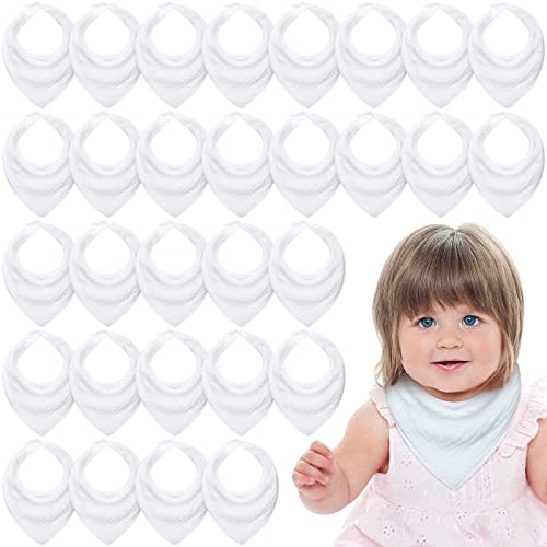 Giegxin 30 Pcs Muslin Baby Bibs White Bandana Drool Unisex Girls Boys Triangle Soft Absorbent Solid Colors Adjustable Newborn Bibs Set for Baby Infants Toddlers Teething Drooling Feeding