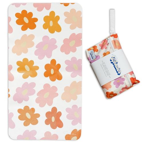 Vegan Leather Changing Mat with Reusable Waterproof Wet Bag - Non-Toxic, Portable Diaper Pad That Folds and Wipes Clean (16 x 30 Inches) (Floral)