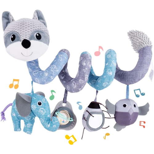 Car Seat Toys, Infant Baby Spiral Plush Activity Hanging Toy for Stroller Bar Pram Crib with Music Box BB Squeaker & Rattles