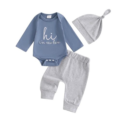Twopumpkin Newborn Baby Boy Girl Clothes Outfits Short Sleeve Romper Bodysuit Cotton Pants and Hat Coming Home Outfit