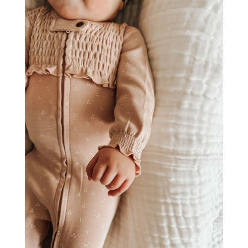 Organic Smocked Zipper Footie in Oatmeal Dots – L'ovedbaby