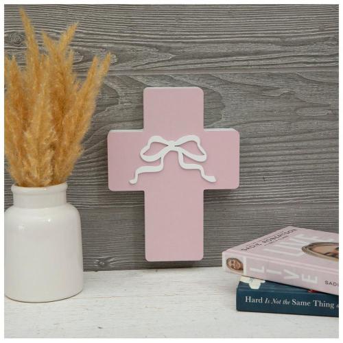Cross With Bow Wood Wall Decor