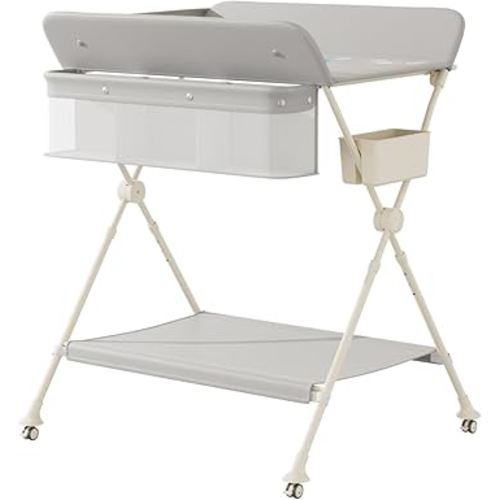 Portable Folding Changing Table, Baby Changing Table with Waterproof Changing Pad, Height Adjustable Changing Table, Newborn Mobile Nursery Organizer