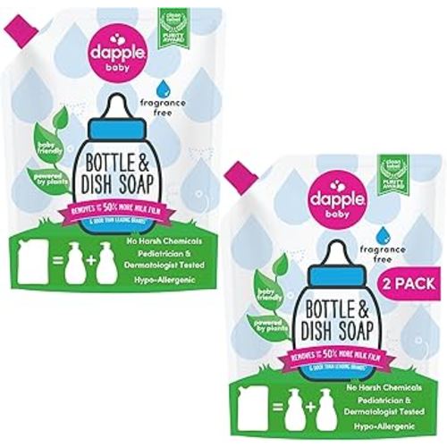 Dapple Baby Bottle Soap, Hypoallergenic Dish Soap for Baby Bottles, Powered by Plants, Fragrance Free, 34 Fl Oz (Pack of 2)