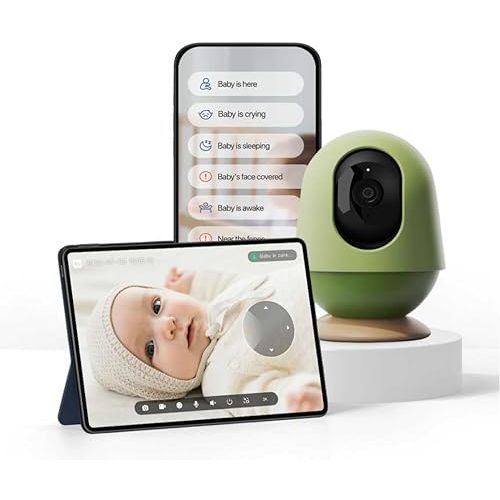 MONAI AI-Powered Smart Wifi Baby Monitor, Baby Camera with Cry/Sleep/Face-Covered Alert, 24/7 Recording & Reports, Data Encryption – 3K HD, 5MP, 6x Zoom, Multi-User, 360° Rotatable Power Stand