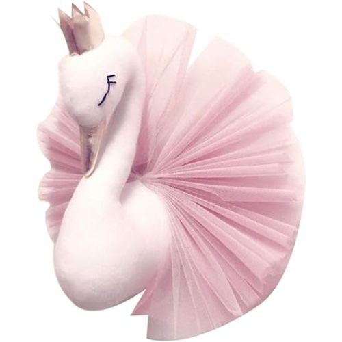 3D Wall Hanging Decoration Cute Crown Dress Swan Wall Art Sticker Hook for Nursery Kids Girl Room Wedding Birthday (Pink)