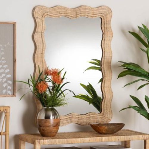 Bali & Pari Hasana Bohemian Natural Scallop Rattan Accent Wall Mirror