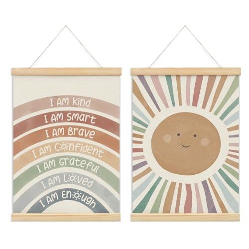 foedor Boho Rainbow Wall Art,Kids Playroom Wall Decor,Playroom Calming Corner Classroom Counseling Office Poster Hanger Frame,Positive Affirmation Wall Decor for Nursery Toddler Room,12x16 inch,Set of 2(red)