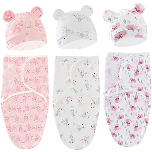 Baby Swaddle Sleep Sack with Hat Set for 0-3 months 3-Pack Soft Cotton Newborn Wearable Swaddle Wrap for Girls Boys