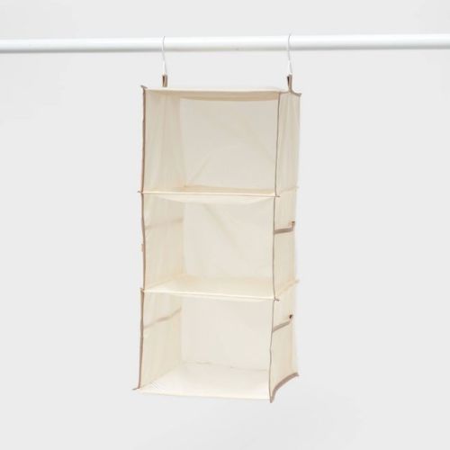 3 Shelf Hanging Closet Organizer with Side Pockets Tan - Brightroom™