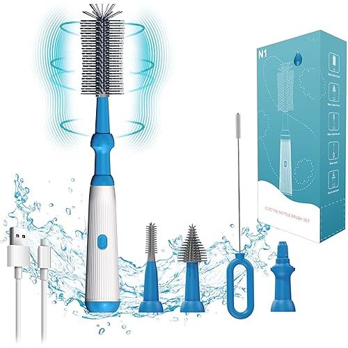 Electric Bottle Brush,Long Handle Electric Water Bottle/Baby Bottle Brush Cleaner, Extra Long Bottle Cleaning Brush Set,1500 mAh,Waterproof IP65