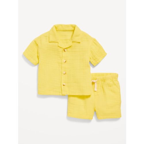 Printed Double-Weave Shirt and Shorts Set for Baby