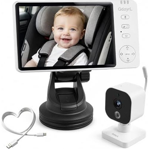 Wireless Baby Car Camera with 5-inch HD 1080P IPS, USB-Powered 360° Rotating Rear Seat Monitor (1000 ft) Auto/Manual Night Vision & VOX Mode, HD Display for Car Backseat Home Baby Pet