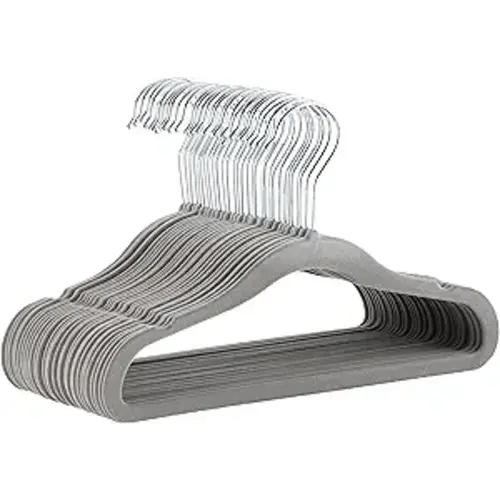 Amazon Basics Kids Velvet, Non-Slip Clothes Hangers (baby/toddler), 11.6 inches (for baby clothes), Pack of 30, Gray
