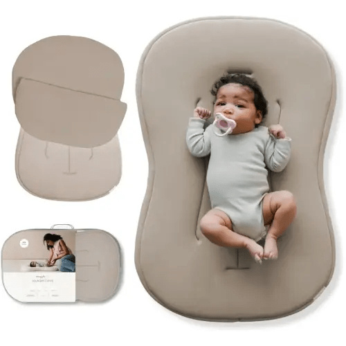 snuggle me® Baby Lounger Curve (0-6 Months) - Premium Organic Cotton with Foam Core, Machine-Washable Cover, Buttery-Soft & Breathable Infant Lounger with Travel Bag (30 in x 20 in x 1.9 in) - Birch