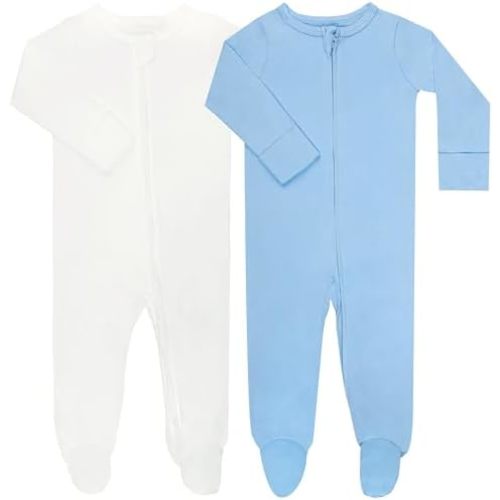 GUISBY Footed Long Sleeve Baby Pajamas with Zipper Cotton Infant Sleepwear