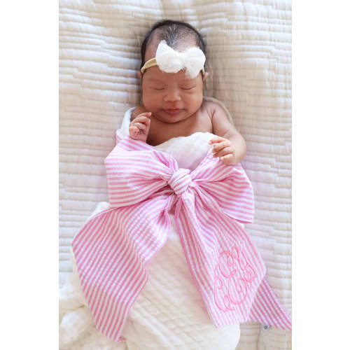 Personalized Newborn Bow Sash | Seersucker