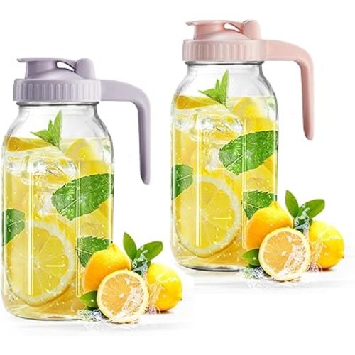 Mason Jar with Pour Spout Lid V-shaped, 2 Quart Iced Tea Pitcher Double Leak Proof, 64 oz Drink Pitcher for Breastmilk, Sun Tea, Juice, Coffee Creamer, Formula Pitche