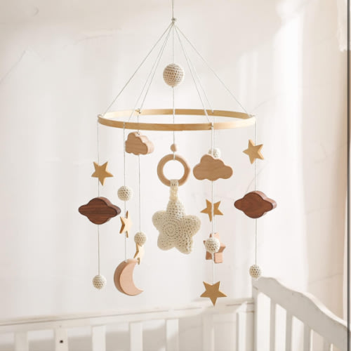 Baby Crib Mobile for Boys Girls| Boho Nursery Mobile| Gender Neutral Hand-Crocheted Mobile| Ceiling Mobile - Stars, Clouds, Moon
