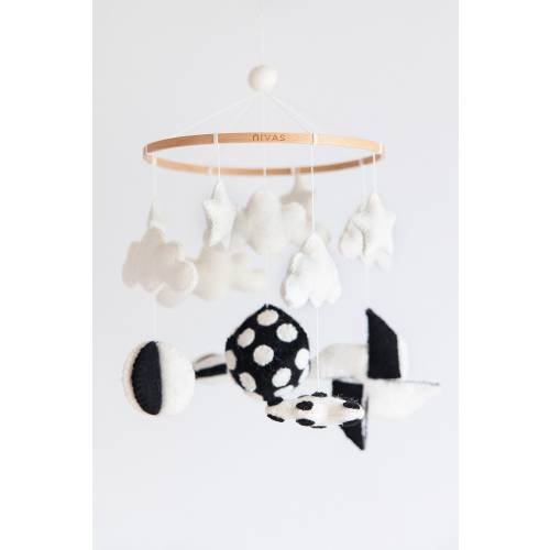 Black and White Crib Mobile: High Contrast Wool Felt Nursery Mobile