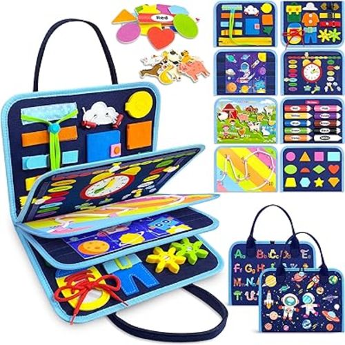 Gojmzo Busy Board Montessori Toys for 1 2 3 4 Year Old Boy Birthday Gifts, Busy Book Sensory Toys for Toddlers 1-3 2-4, Learning Educational Toddler Travel Activities