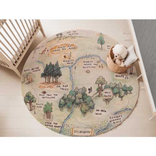 Winnie the Pooh Rug: Hundred Acre Wood Map, Non-Slip Nursery Carpet