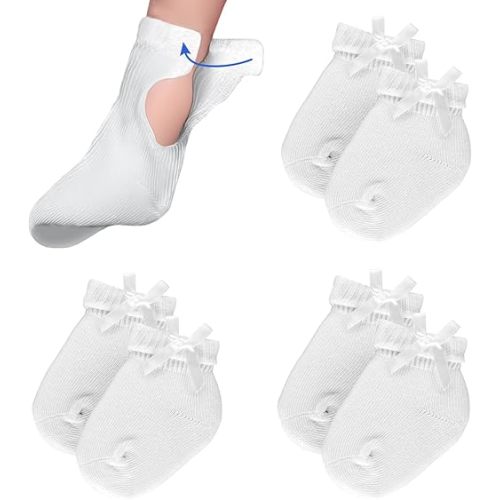 Adjustable Preemie Socks with Bow - 3 Pairs of Turn Cuff Preemie Cotton Socks for Newborn Girls and Boys
