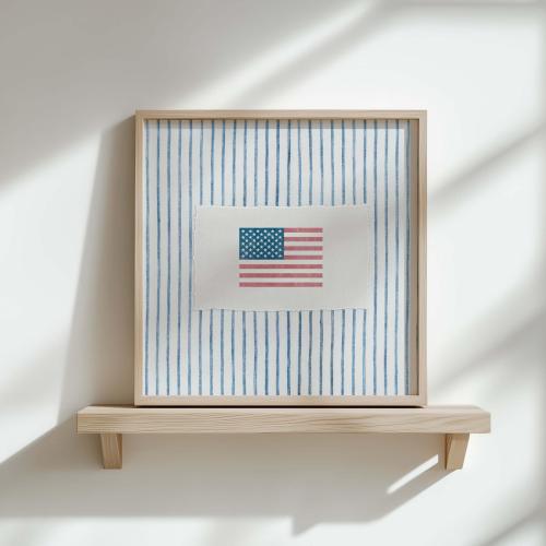 Vintage Stripes American Flag Print, Coastal Retro Western Decor, Aesthetic Dorm Decor, Trendy Fourth of July Poster, Independence Day Decor