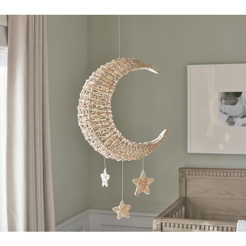 Rattan Moon And Stars Mobile | Pottery Barn Kids