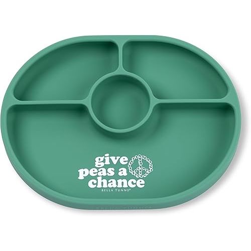 Bella Tunno Suction Plate for Babies & Toddlers, Self-Feeding Dish for Baby Led Weaning, Silicone Divided Plate, Sticks to Highchair Trays & Tables, Microwave & Dishwasher Safe, Give Peas a Chance