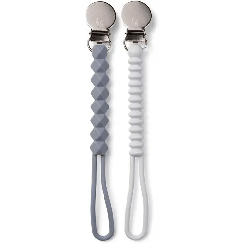 BooginHead Silicone Pacifier Clip Baby Pacifier Holder, 2-Pack, Baby Blues