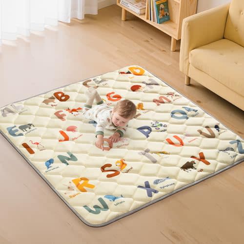 Baby Play Mats for Floor - 47”x47” Playmat for Baby and Toddlers Infants - Non-Slip Foam Play Mat - Infant Mats for Floor Play Thick - Tummy Time Floor Mat & Machine Washable - Animals Alphabet