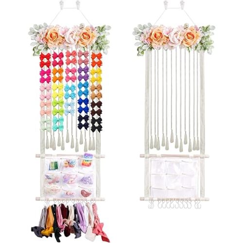 Headband/Hair Bow Holder for Girls, Flower Hair Bows Organizer Wall Hanging Decor Chic Christmas Gift Baby Hair Accessories Storage Organizers for Nursery Todder Girls Room