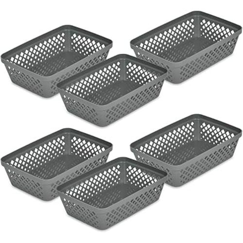 Glad Plastic Storage Basket Set - Multipurpose Drawer Trays, Kitchen Pantry Containers, and Bathroom Bins - 6 Pack Medium Organizers, Grey