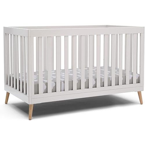 Delta Children Essex 4-in-1 Convertible Baby Crib, Bianca White with Natural Legs