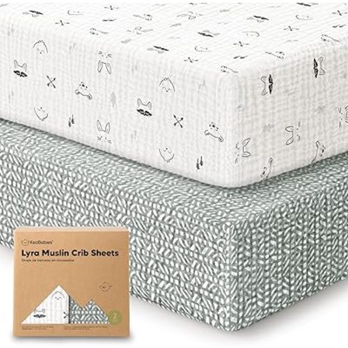 KeaBabies 2-Pack Muslin Crib Sheets for Boys, Girls - 100% Organic Cotton Fitted Baby Crib Mattress Sheet, Soft Breathable Standard Toddler Bed Cover Bedding Set, Neutral, Durable 52x28 (Nordic)