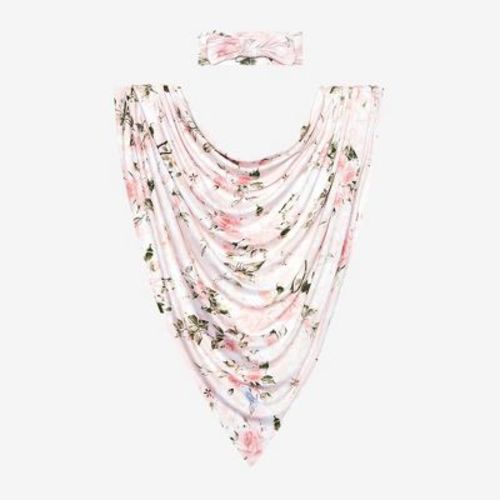 Girls Vintage Pink Rose Swaddle And Headwrap Set - Posh Peanut