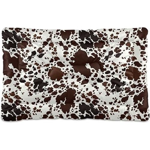Qilmy Cow Print Dog Bed Cat Bed Pet Crate Mattress Non-Slip Soft Pet Dog and Cat Bed Mat Washable Kennel Pad,24 x 36 Inch