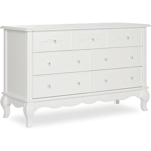 Evolur Aurora 7 Drawer Double Dresser in Frost, Fitted with 7 deep and Roomy Drawers with Five-Piece Drawer Box Construction, Comes Assembled