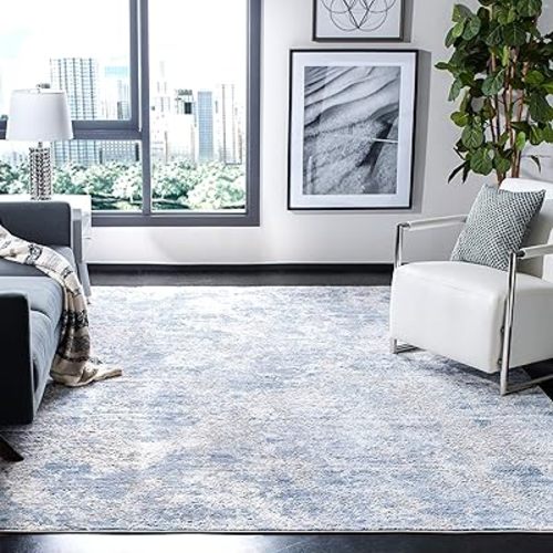SAFAVIEH Amelia Collection Area Rug - 8' x 10', Grey & Blue, Modern Abstract Design, Non-Shedding & Easy Care, Ideal for High Traffic Areas in Living Room, Bedroom (ALA705F)
