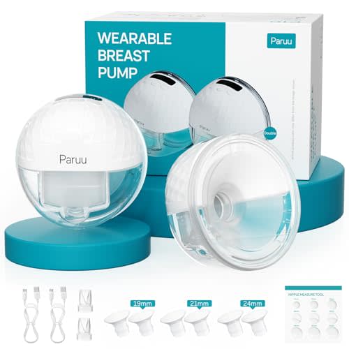 Paruu P10 Hands Free Breast Pump Wearable, 338mmHg Strong Suction, Low Noise, 4 Modes & 9 Levels, Electric Breast Pump Portable, Smart Display, 19/21/24/28mm Insert/Flange, 2 Pack (White)