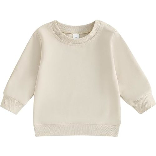 Toddler Baby Boy Girl Long Sleeve Crewneck Pullover Sweatshirt Sweater Outfits Solid Color Casual Clothes