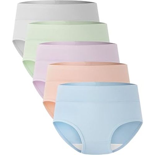 BAMBOO COOL Women's Underwear High Waisted Briefs Full Coverage Soft and Breathable Panties, 5-Pack