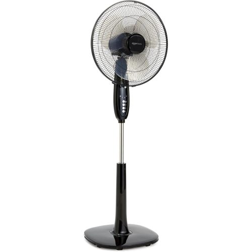 Amazon Basics 16-Inch Pedestal Floor Fan Oscillating Remote, 3-Speed, Energy-Efficient, Black