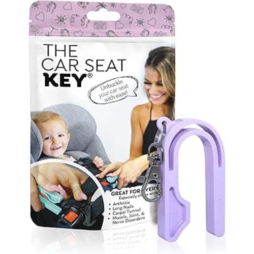 The Car Seat Key - Original Car Seat Key Chain Buckle Release Tool - Easy Unbuckle Opener Aid for Nails, Parents, Grandparents & Older Children by NAMRA Made in USA (Purple)