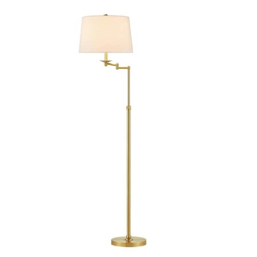 64.5 in. Antique Brass Height Adjustable Swing Arm Floor Lamp with White Shade