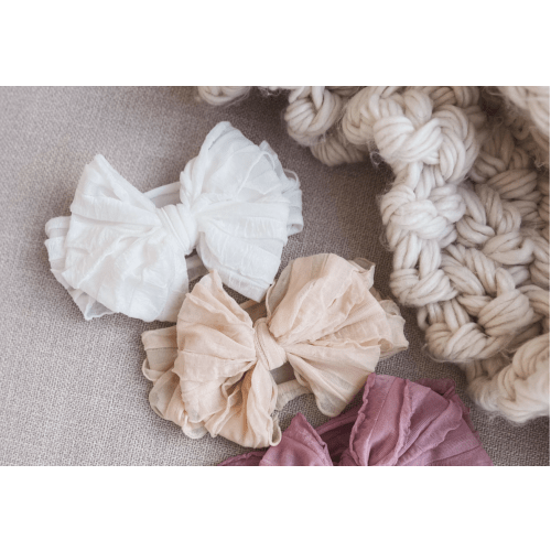 White-Large Ruffle Knit Bow