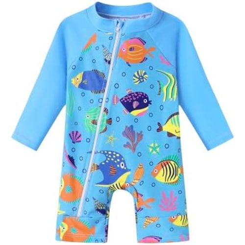 Baby Boy Swimsuit One Piece Long Sleeve Zipper Bathing Suit UPF 50+ Sun Protection Rashguard Swimwear 0-24 Months