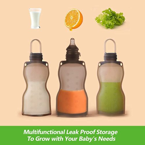 No Leak Momcozy Silicone Breastmilk Storage Bags, Reusable Breastmilk Bags,  8.5oz/250ml 5Pcs 